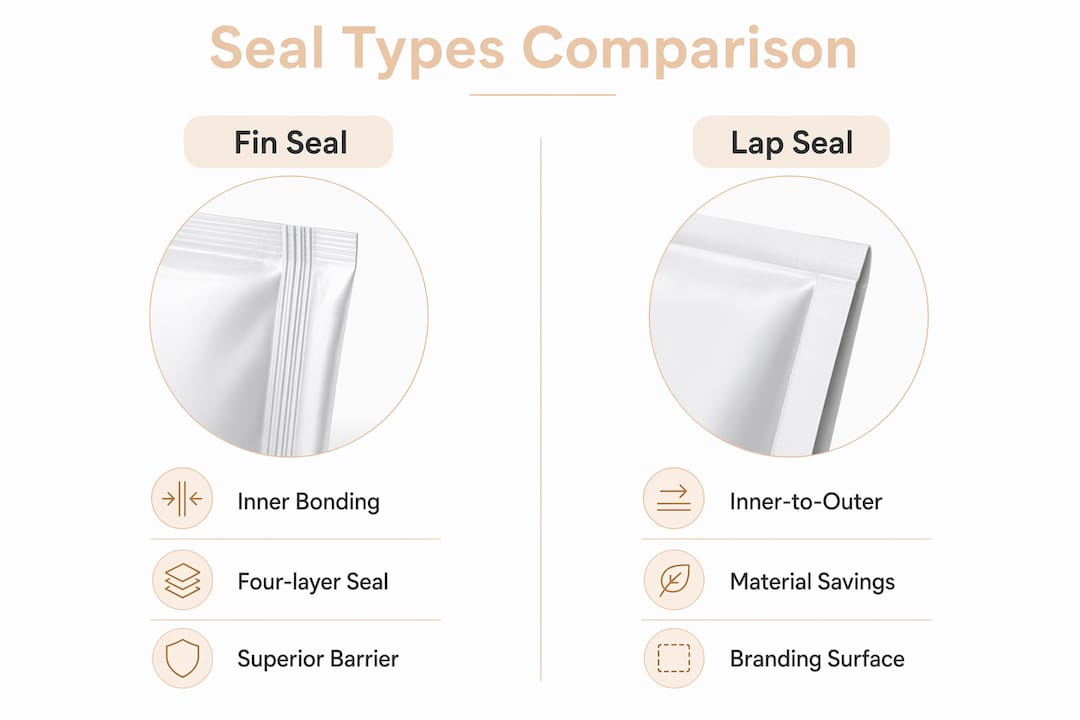 Infographic comparing fin seal and lap seal features