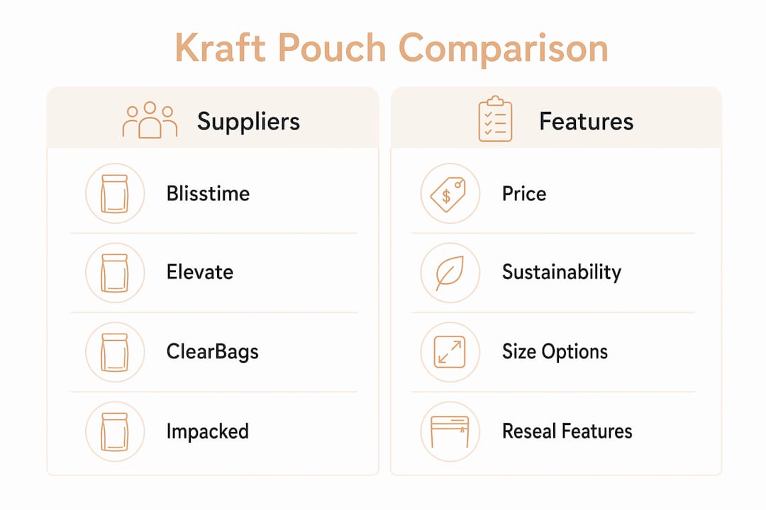 Infographic comparing kraft pouch suppliers and features