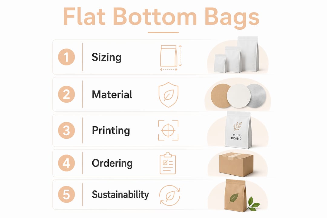 Infographic showing flat bottom bag buyer guide steps