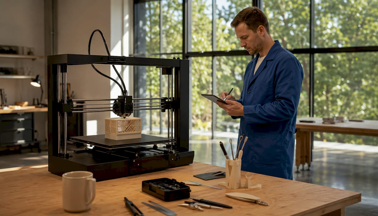 3D printer producing packaging prototype detail