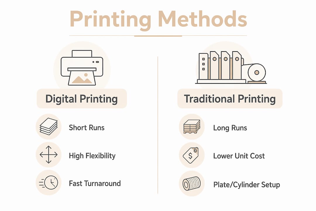 Infographic comparing digital and traditional packaging printing