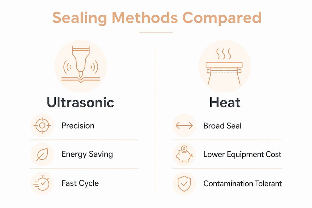 Infographic comparing ultrasonic and heat sealing methods