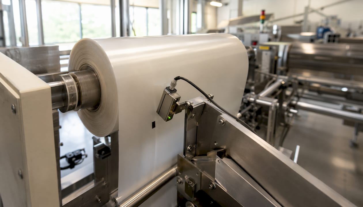 Eye mark detected by sensor on packaging production line