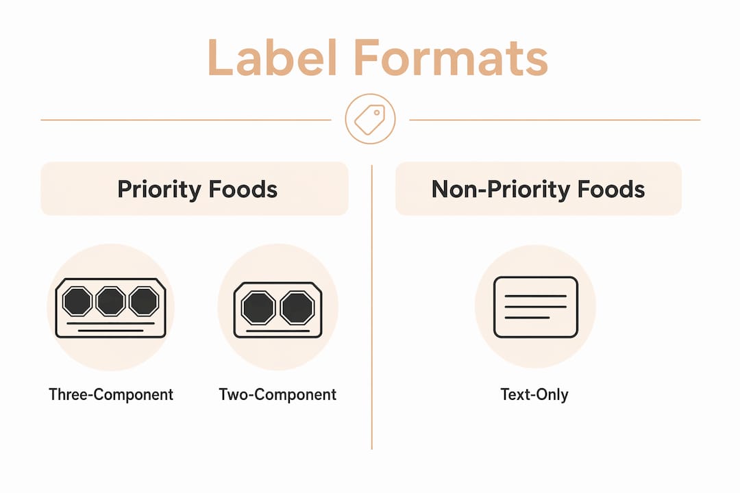 Infographic comparing label formats for priority and non-priority foods in Australia