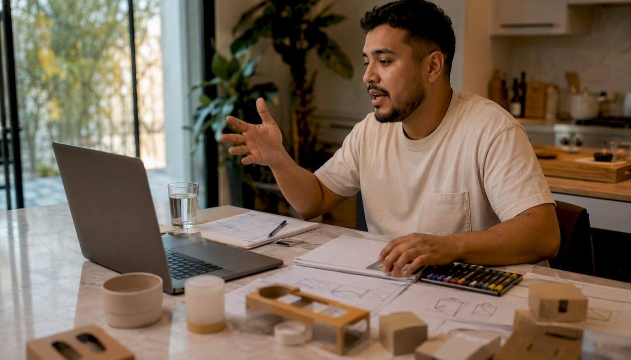 Small business owner comparing packaging costs online