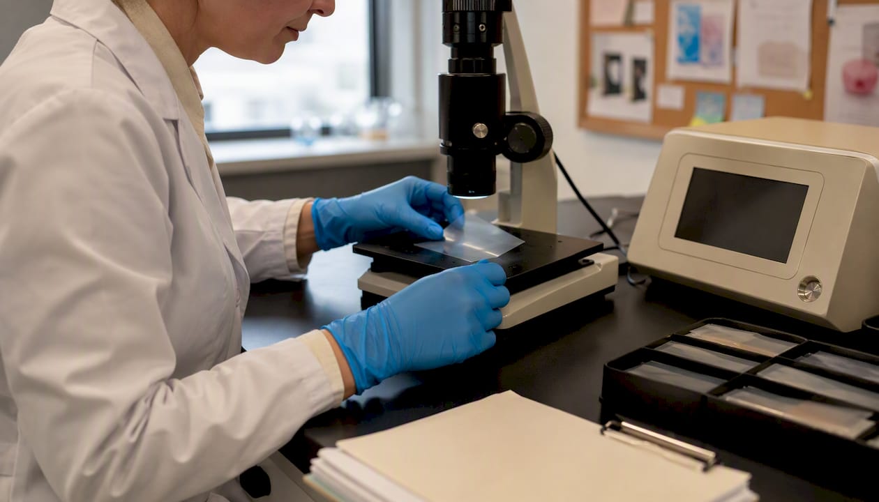 Lab technician testing barrier films for freshness protection