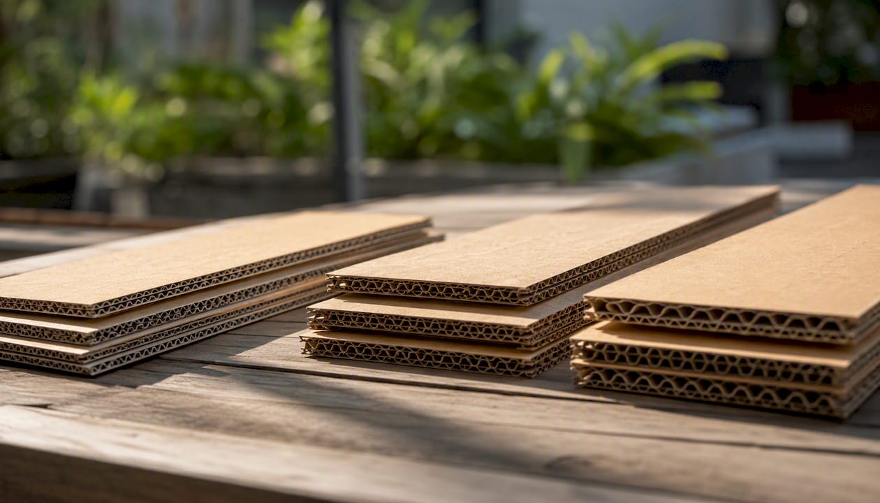 Corrugated cardboard flute profile samples close-up
