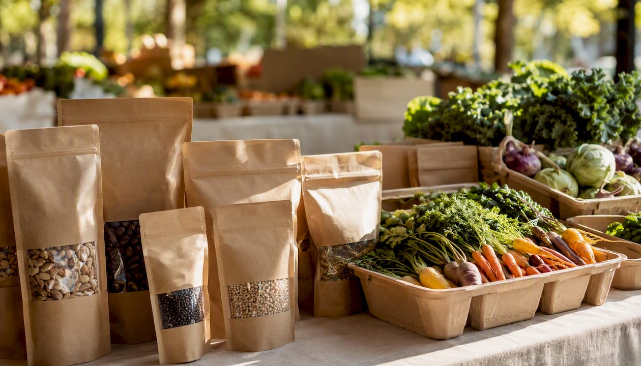 Kraft paper and molded-fiber eco-friendly market packaging