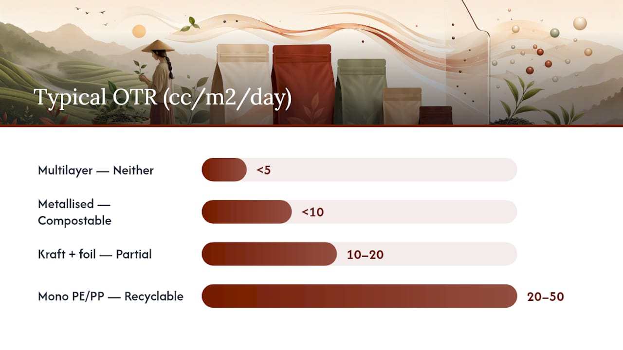 Comparison chart of tea packaging materials and barrier properties