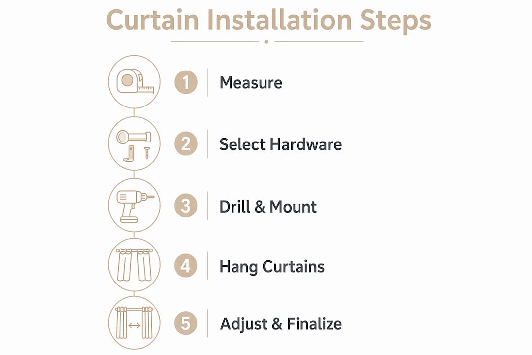 Infographic illustrating curtain installation steps