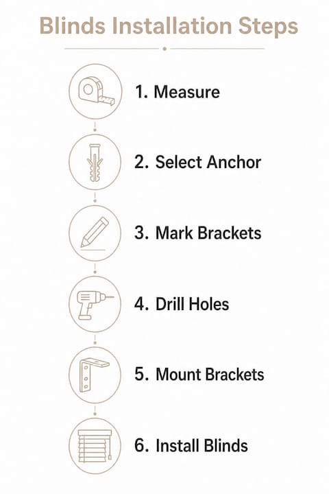 Infographic illustrating the key steps of blinds installation