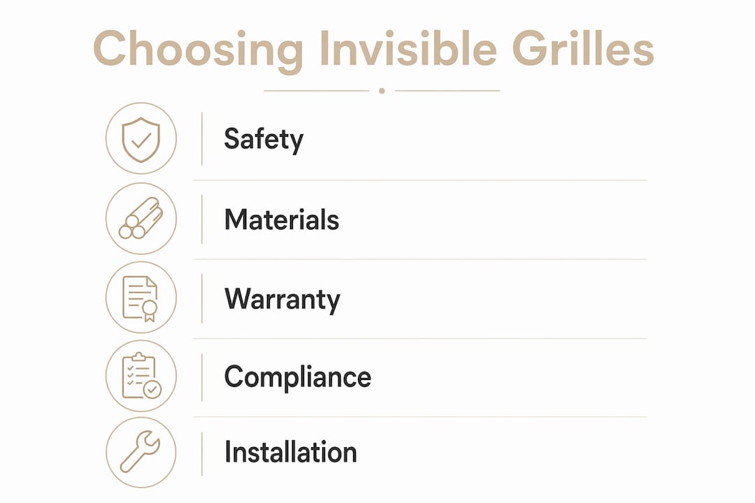 Infographic illustrating steps to choose invisible grille