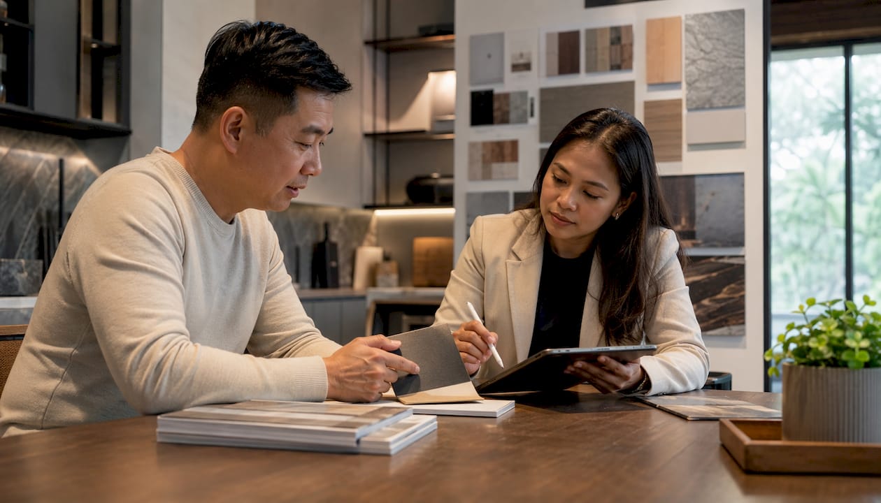 Client consultation for custom kitchen cabinets