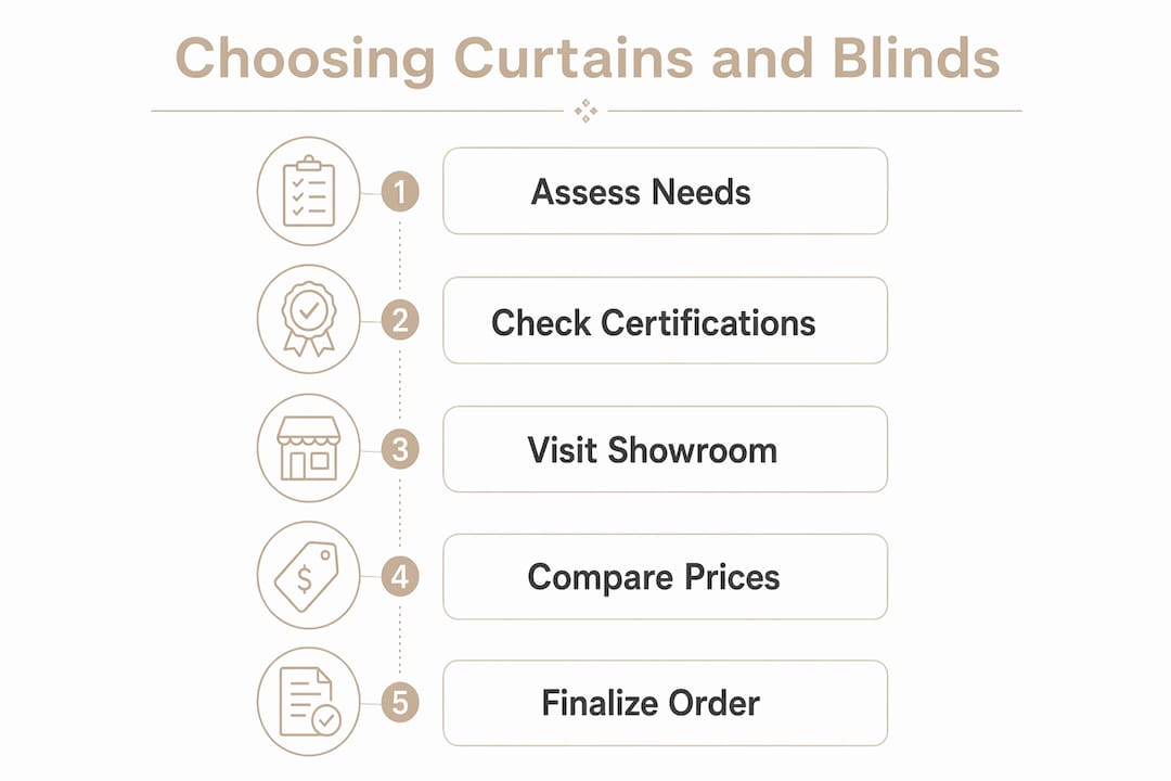 Infographic showing curtain and blind selection steps