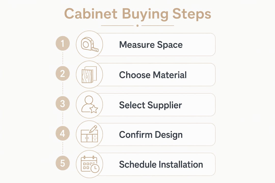 Infographic showing steps to buy full height cabinets in Singapore