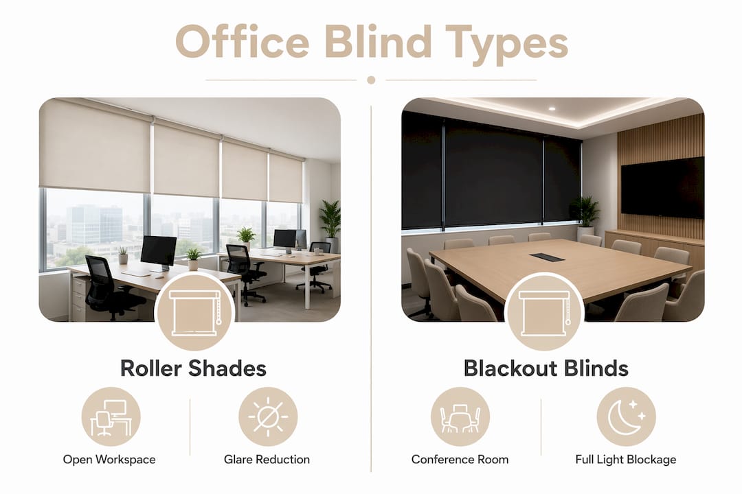 Infographic comparing roller shades and blackout blinds