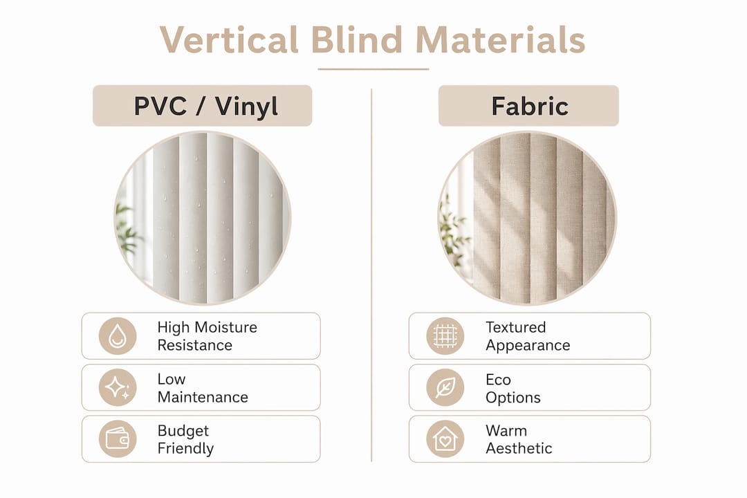 Infographic comparing vertical blinds materials