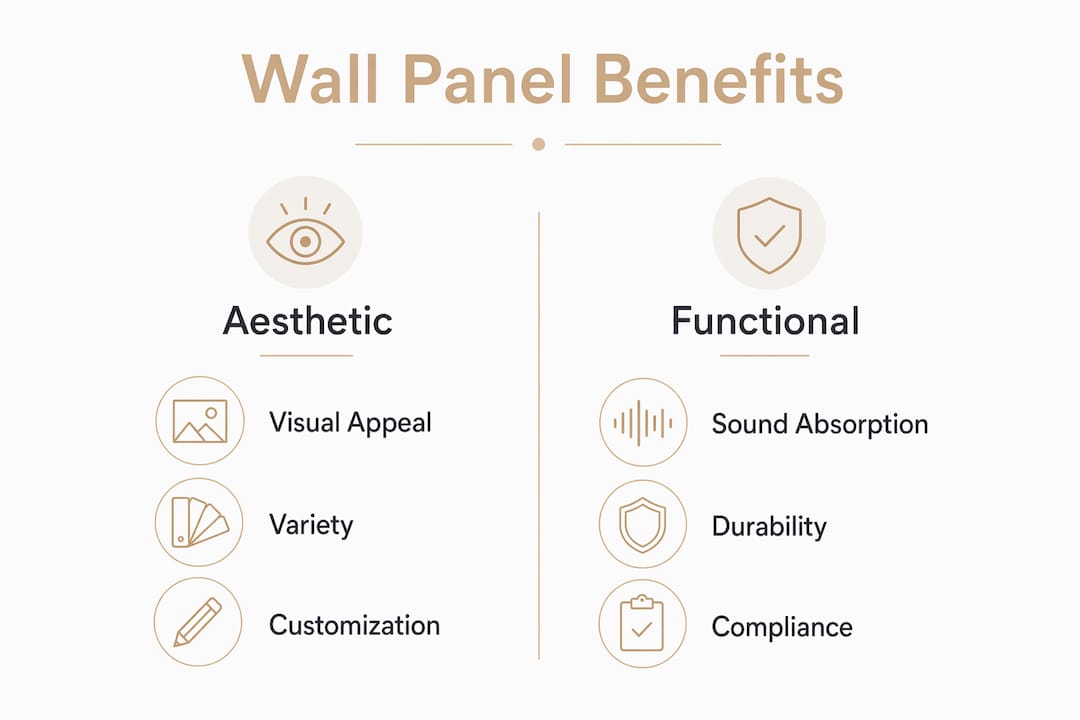 Infographic showing aesthetic and functional benefits of wall panels