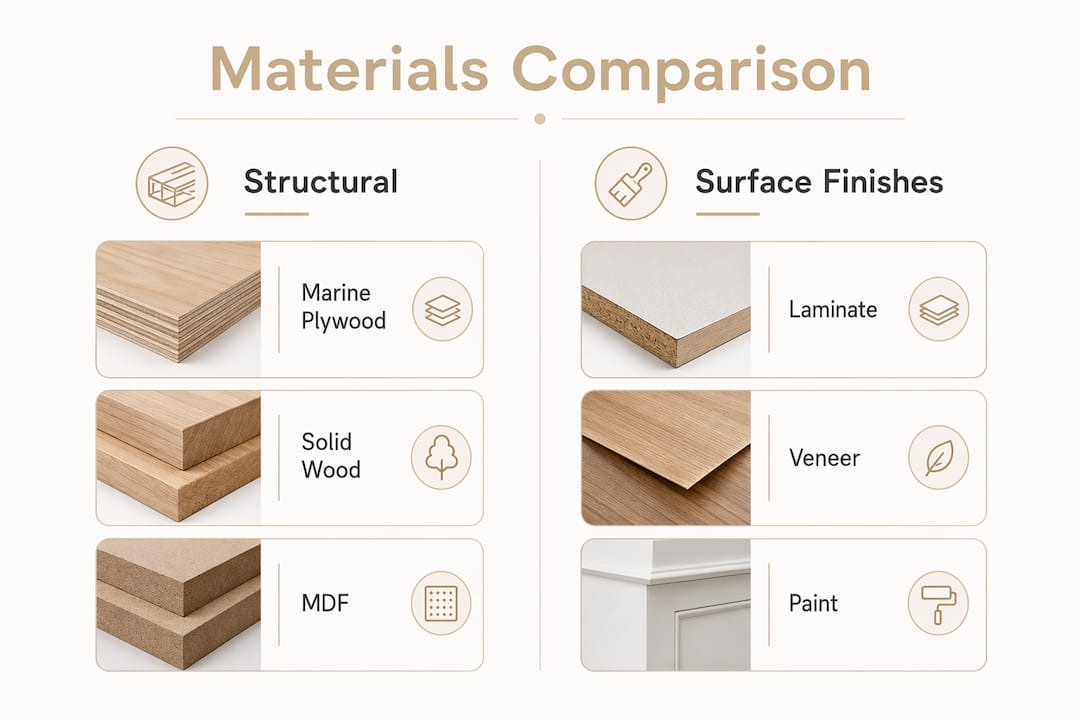 Infographic comparing carpentry materials for Singapore