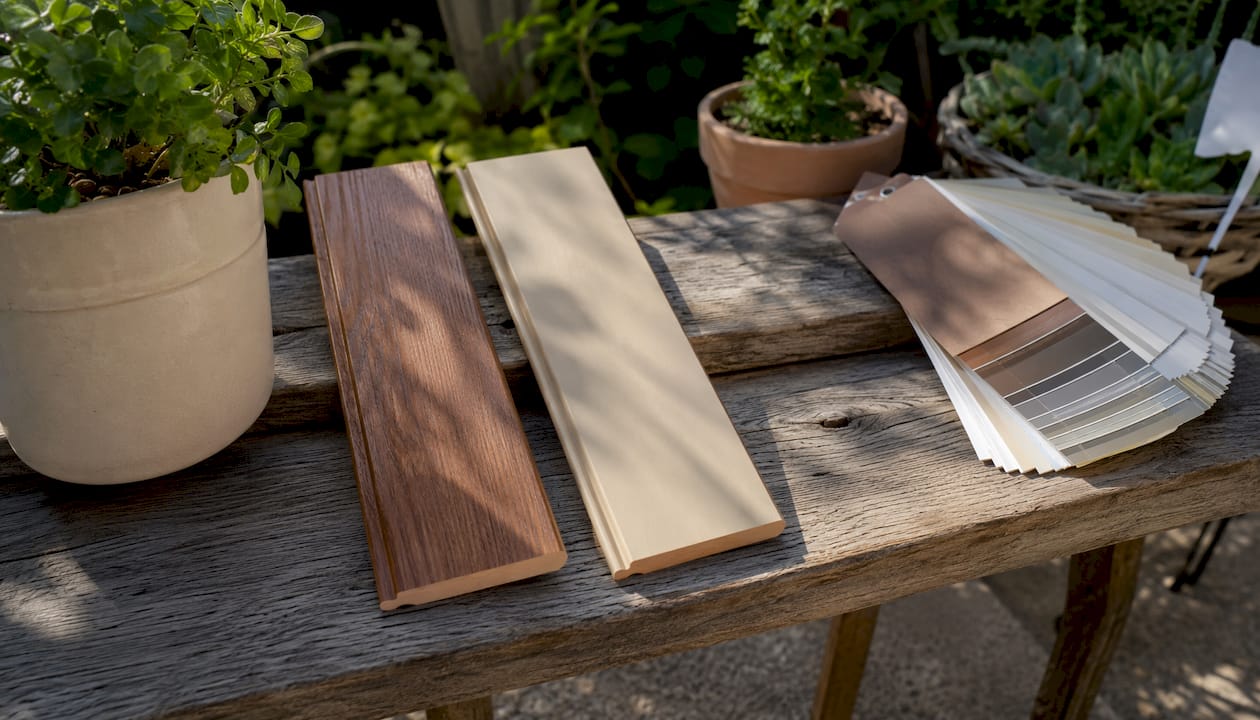 Real timber and faux wood Venetian blind slat samples