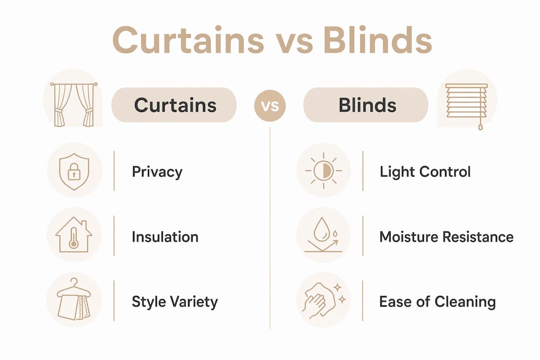 Infographic comparing curtains and blinds key features