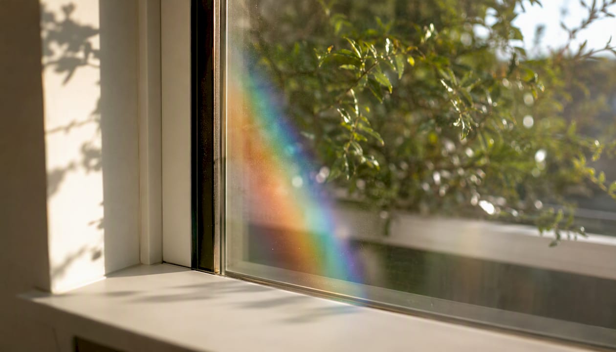 Sunlight passing through window glass showing light penetration
