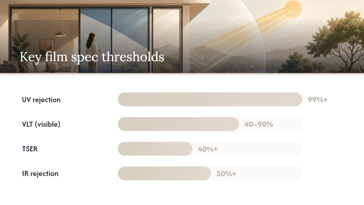 Comparison chart of window film performance metrics