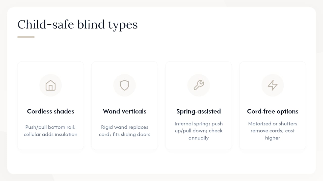 Comparison chart of child safe blind types