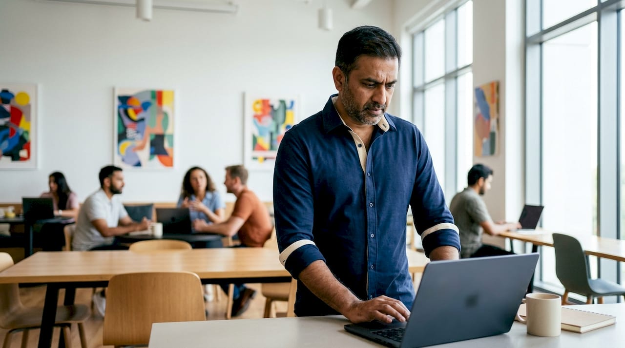 Manager using AI tools in home office