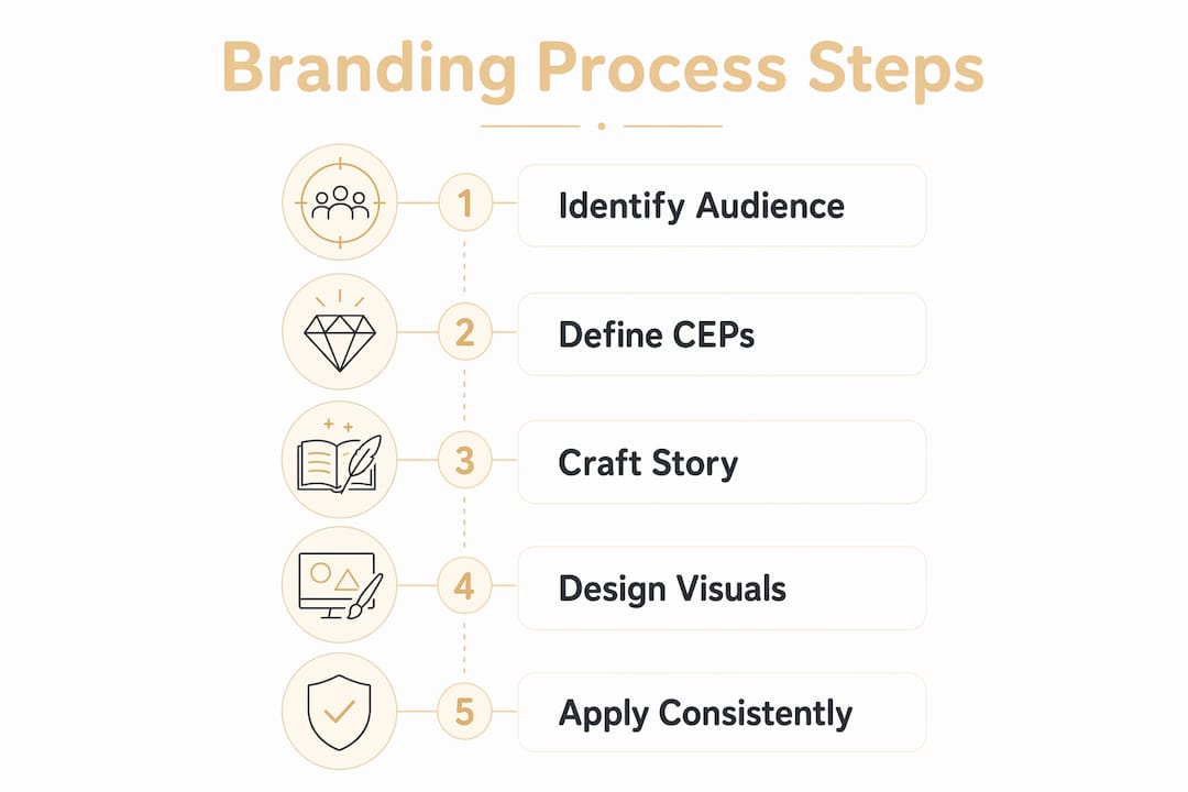 Infographic illustrating branding process steps