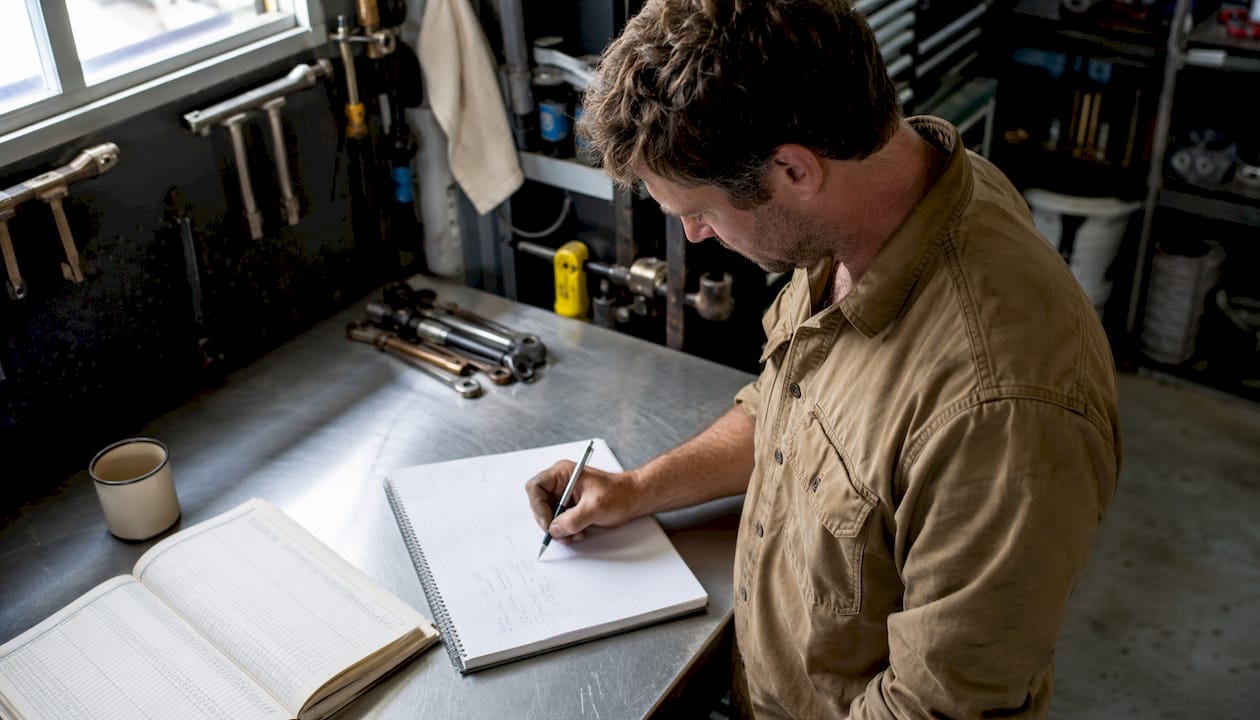 Tradesperson calculating profit margins