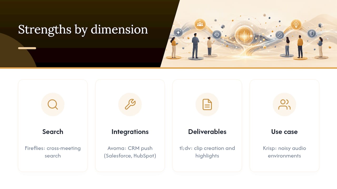 Comparison chart of AI meeting note takers' features