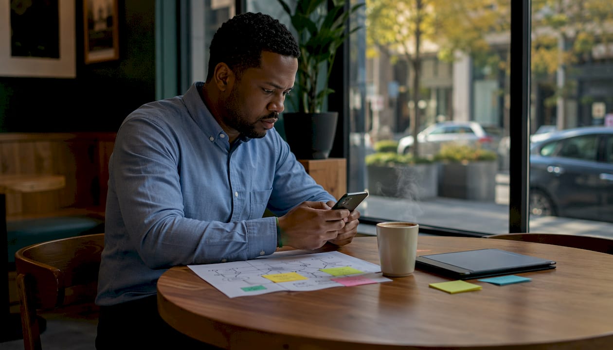 Hands setting up integrated accounting technology