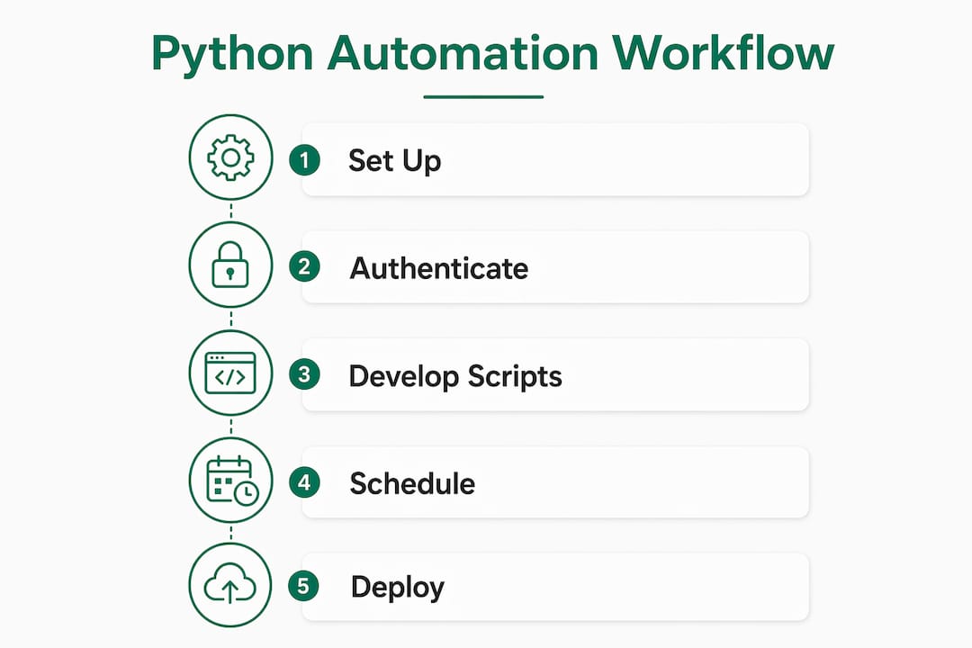 Infographic showing Python automation workflow steps