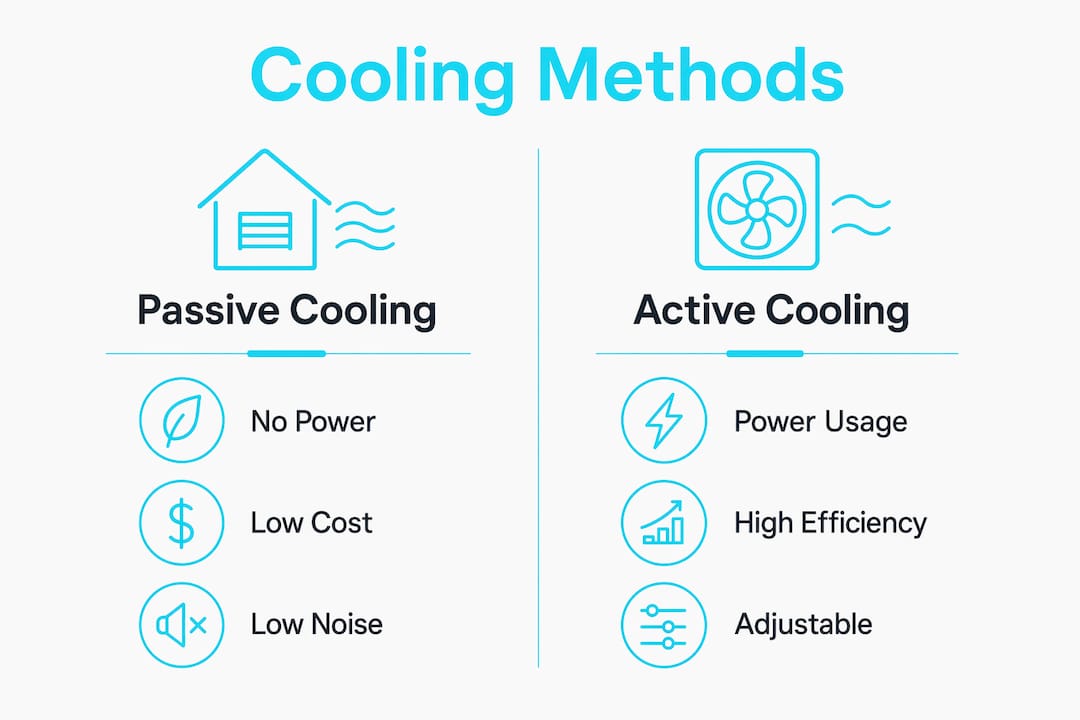 Infographic comparing passive and active cooling methods