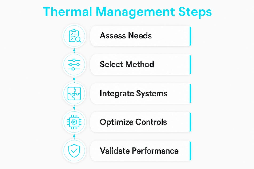 Infographic illustrating five steps of EV battery thermal management