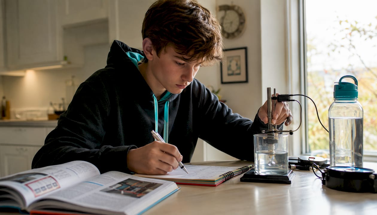 Student conducting heat and temperature experiment