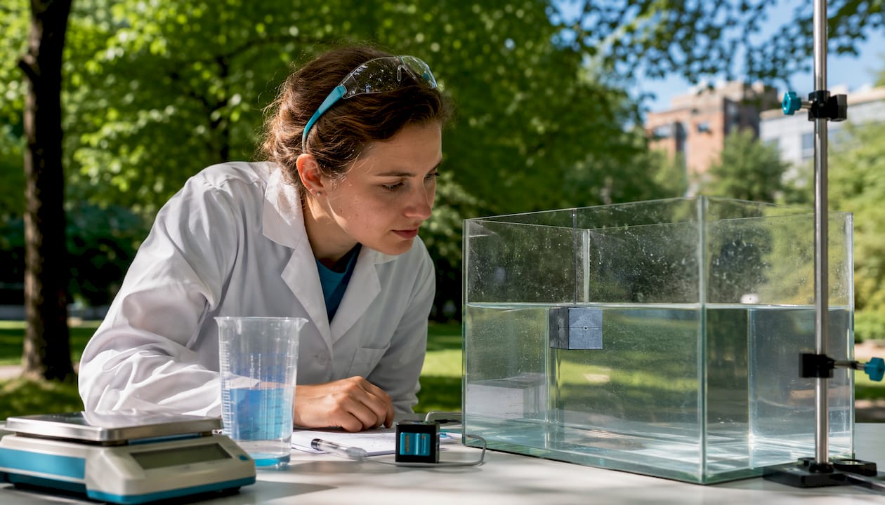 Student conducting buoyant force experiment