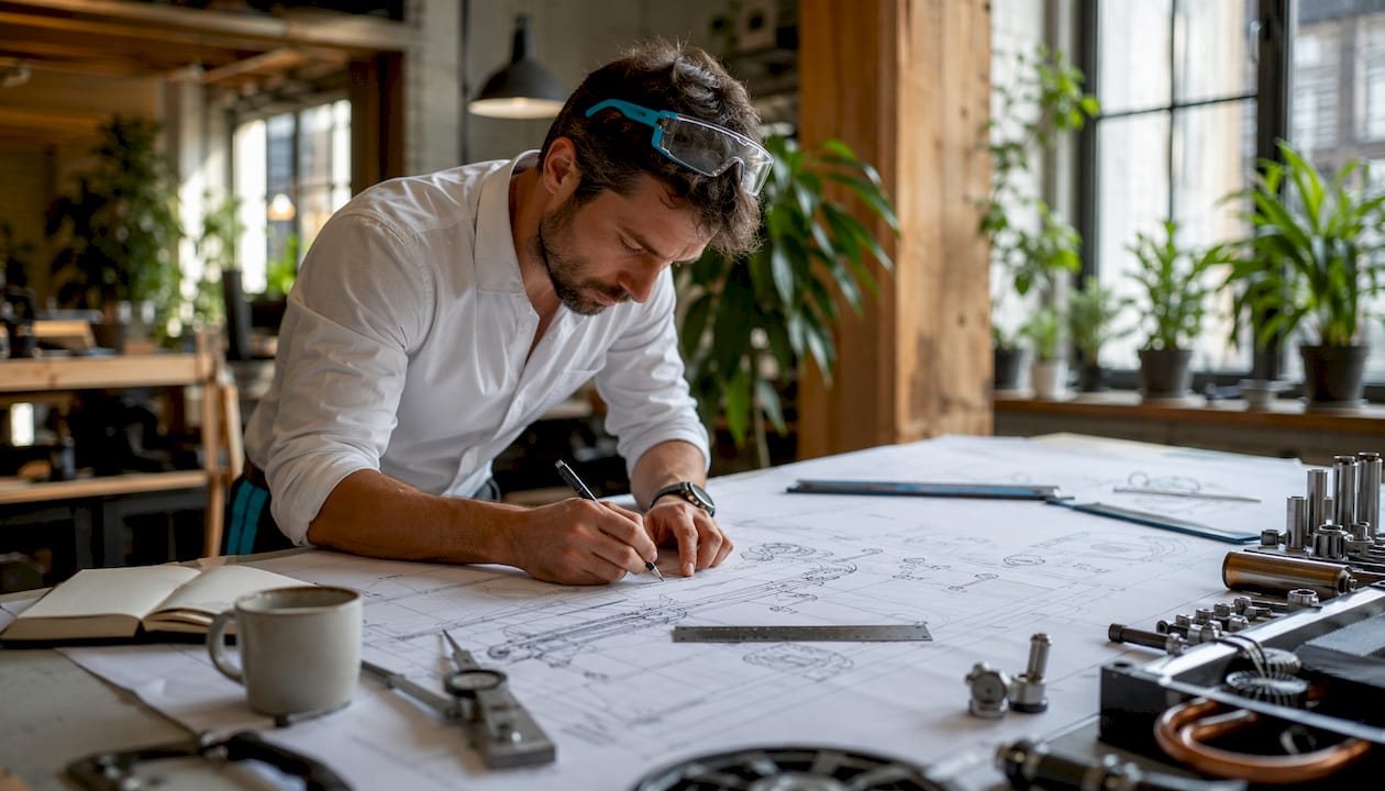 Engineer sketching active cooling schematic