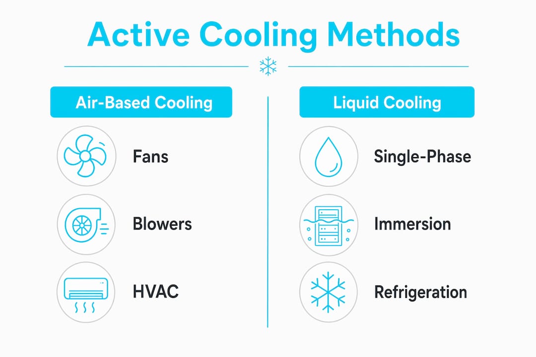 Infographic comparing air-based and liquid cooling methods