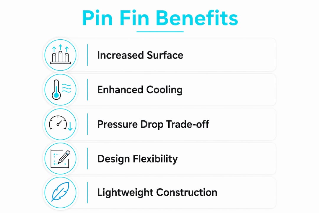 Infographic showing pin fin heat sink benefits in steps