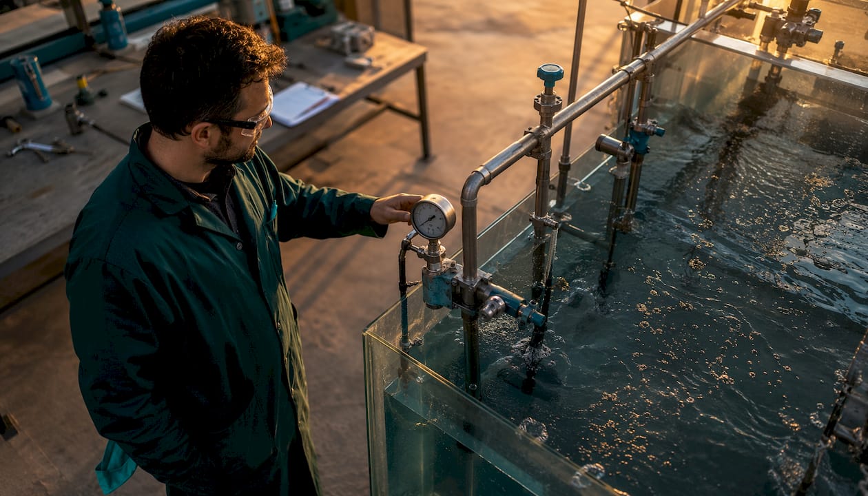 Hands adjusting flow experiment valves