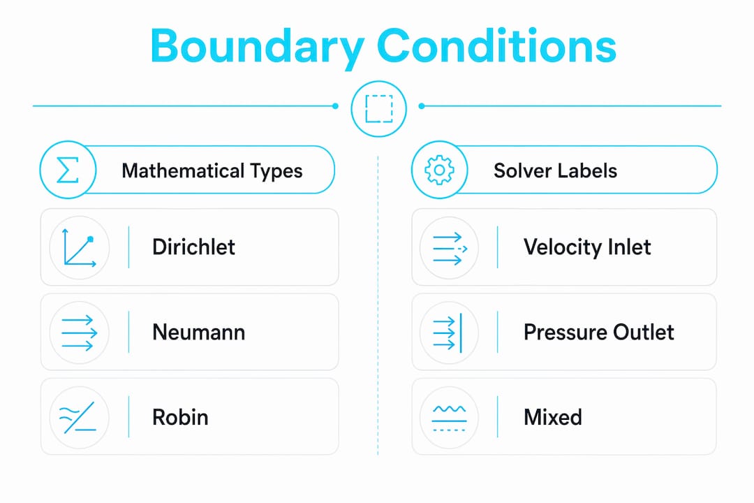Infographic showing boundary condition types and solver labels