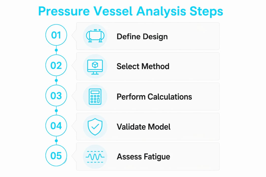 Infographic showing pressure vessel analysis workflow steps