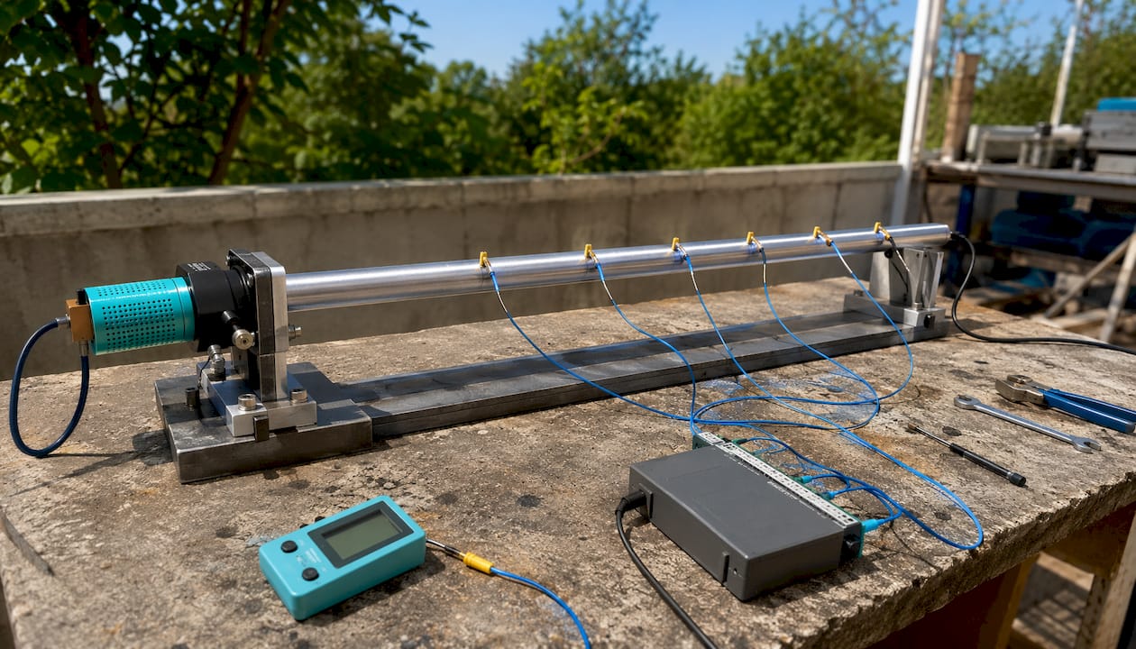 Metal rod with temperature sensors for conduction test