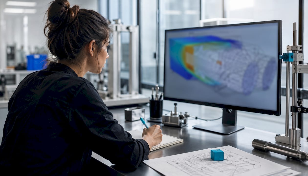 Engineer running heat transfer simulation on computer