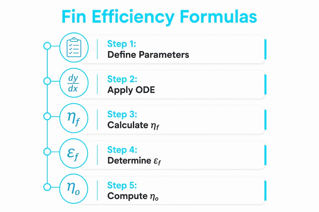 Infographic illustrating key fin efficiency formulas and steps