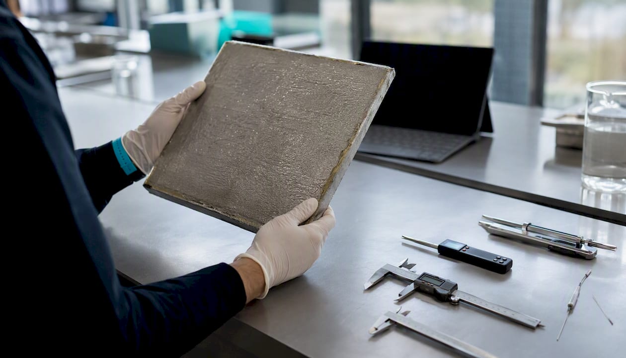 Hands examining aged vacuum insulation panel edges