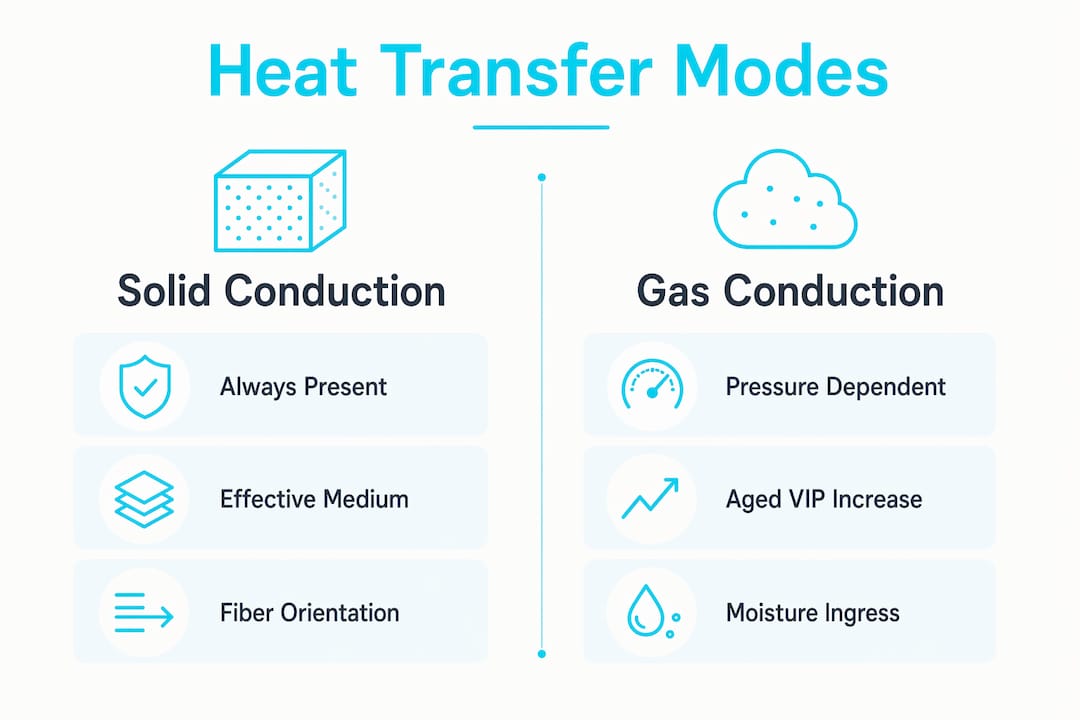 Infographic comparing heat transfer modes in VIPs