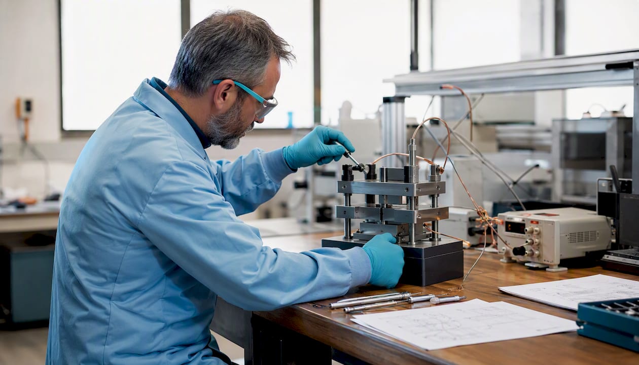 Engineer adjusting thermal contact test rig